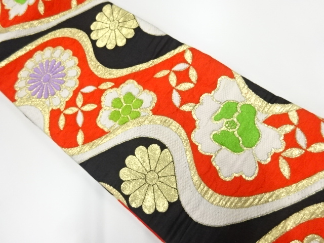 アンティーク　霞に花模様織出し子供帯（材料）